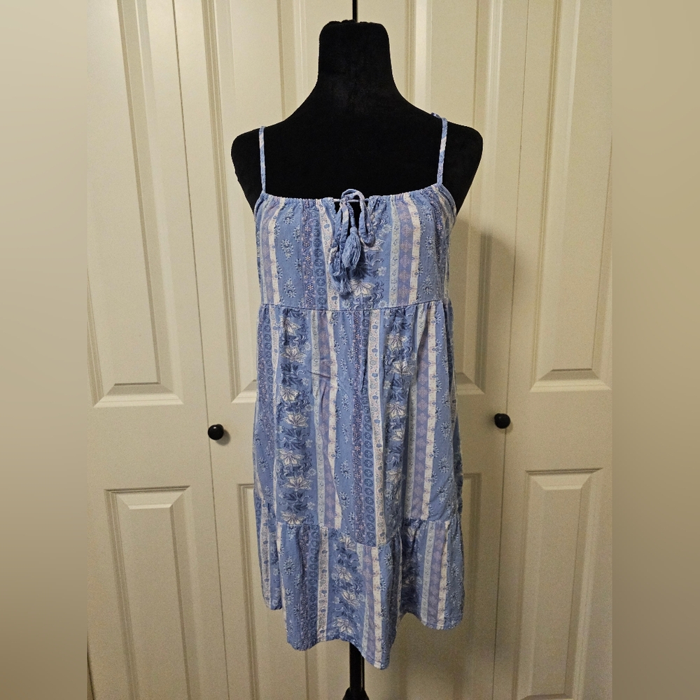Wild Skye Womens Babydoll Boho Mini Dress Top Blue Pink SZ XS